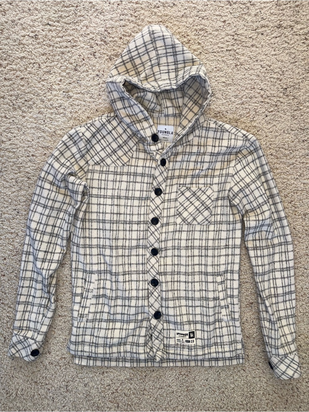 YoungLA Version 2.0 Heavyweight Flannel Hoodie Jacket - Cream Plaid - Men’s M